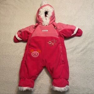 Pink Fleece Baby Footed One-Piece with Hood